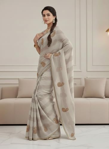 Image of Yashika Women's Georgette Art Silk Bandhej Zari Work Embroidered Saree | Women Sari