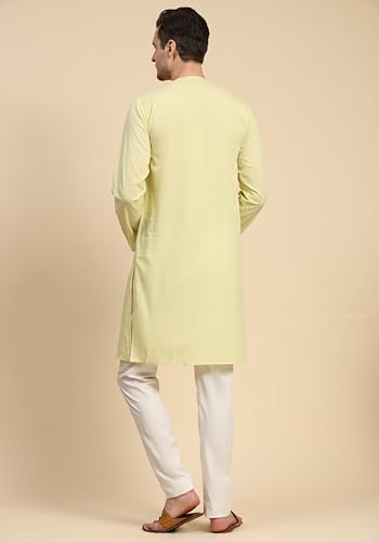 Image of SKAVIJ Men's Pure Cotton Solid Kurta Pajama Set Round Neck Casual Yoga Dress
