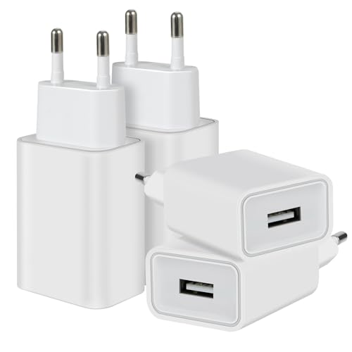 4-Pack 12W Cargador Enchufe USB, 5V/2.4A Carregador USB Cargador Movil, USB Charger Enchufe Cargador Compatible iPhone Samsung Huawei Xiaomi LG