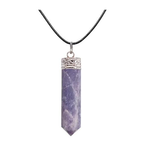 EDZZEL Natural Dark Lepidolite 6 sided Point Pendant With Velvet Pouch (1 Pcs)