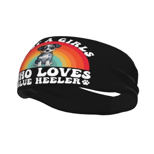 Just A Girls Who Loves Blue Heeler Adjustable Sports Headband Moisture Wicking Sweatband for Running Workout - Main Image