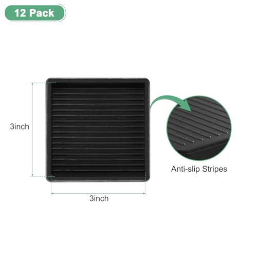 Image of M METERXITY 12-Pack Furniture Coasters Cups, 3 inch Square Rubber Anti Slide Floor Protector Pads for Sofa Chair /Piano Stopper, Furniture Caster Leg Non Slip Feet Cups [Black]
