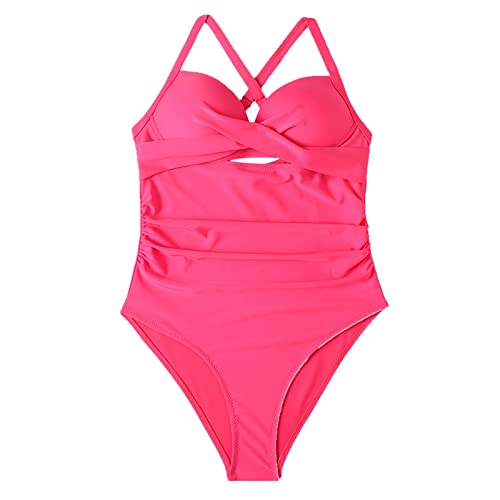 Monokini - Traje de baño para mujer, cintura alta, traje de baño envolvente, trajes de baño tankini con pantalones cortos, traje de baño bohemio para verano, ropa de playa, hot pink, XXL