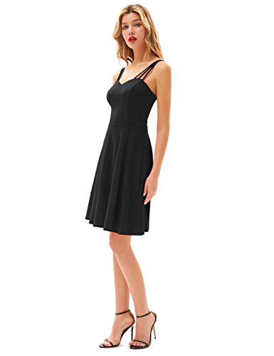 Grace Karin Women's Spaghetti Strap Dress V Neck Sleeveless Cocktail Dress Casual Swing A Line Club Party Dresses Black #TOP5