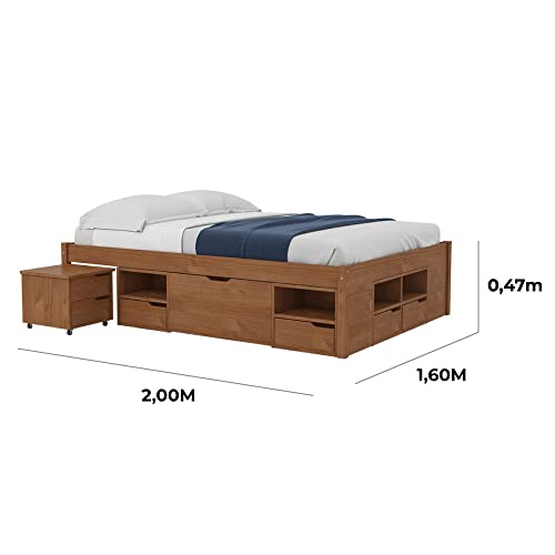 Cama Queen Multifuncional Madeira Maciça 6 Gavetas Charme Inter Link Amendoa