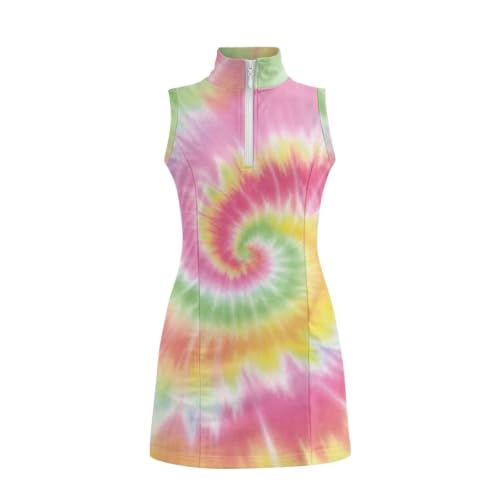 Xnshcedy Girls Tennis Dress Tie Dye Toddler Girls Golf Outfit Sleeveless Sporty Outfits with Zipper Qyick Dry Girls' Sports & Recreation Dresses Polo Tank Uniform