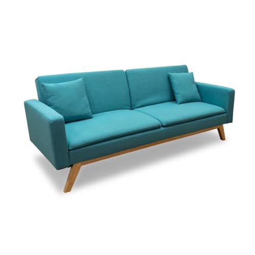 SHIITO | Modelo Kennedy - Sofá Convertible de 3 Plazas | con Sistema Clic-Clac | Diseño Moderno y Confortable | Tela Turquesa - 210 x 76 x 83 cm