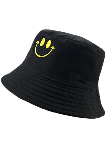 Shengyuantong Cappello Pescatore, Reversibile Pescatore Cappelli ，Cappello da Pescatore Pieghevole，Cappello da Pesca Smiley，Cappello da Sole Traspirante ，Spiaggia all aperto 55-58 cm(Nero + Giallo)