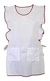 100 % Polyester Chasuble Kasack Überwurf Schürze Dederon Nylon Nostalgie Rüsche weiß, Größe:M (42-44), Paspel:rot