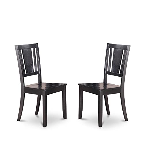 East West Furniture Dudley Dining Room Slat Back Solid Wood Seat Chairs, Set Of 2, Black #TOP24