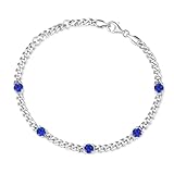 FANCIME 925 Sterling Silver 3.6mm Cuban Link Curb Chain Bracelet With Created Sapphire Gemstone for Women