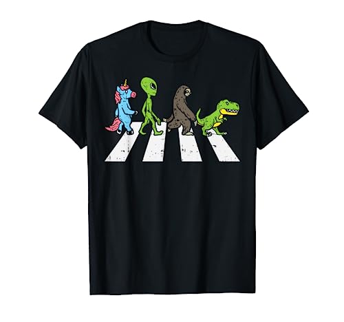 Unicorn Alien Sloth Trex Crossing Road Funny Crosswalk Gift T-Shirt