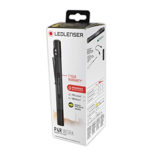 Ledlenser P4R Work | 2020 | Torcia A Stilo Led Ricaricabile, 170 Lumen, Alta Cri, 62 G, Autonomia Fino A 15H, Fascio Da 100 M, Impermeabile IP54, Officina, Garage, Meccanico, Medico, Emergenza - 4