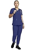 STAT MEDICAL WEAR Women’s Scrubs Set - 2 Pocket V-Neck Scrub Top with 5 Pocket Joggers Pant Set...
