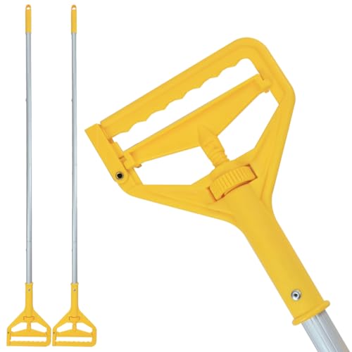 Image of 60 Inch Industrial Mop Handle 2 Pack, Heavy Duty Commercial Mop Stick, Aluminum Alloy Anti-Slip Replacement Mop Handle, Easy to Assemble Black Mop Pole for Home Commercial Industrial Cleaning (yellow)