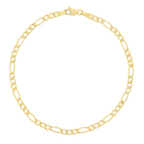 Nuragold 10k Real Yellow Gold Figaro Link 3.5mm Chain Bracelet or Anklet (7