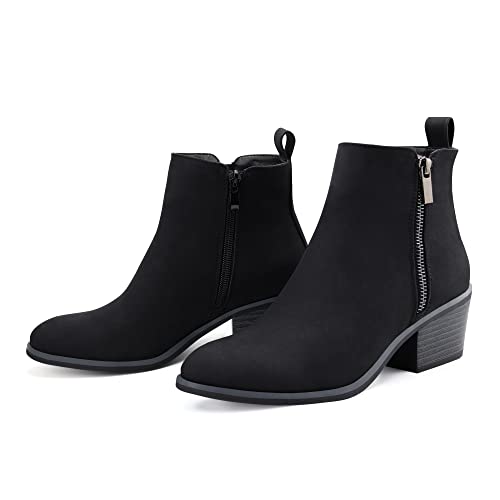 Jabasic Women Ankle Boots Side Zipper Booties Low Heel Dress Boots (8,Black Nubuck) #TOP4