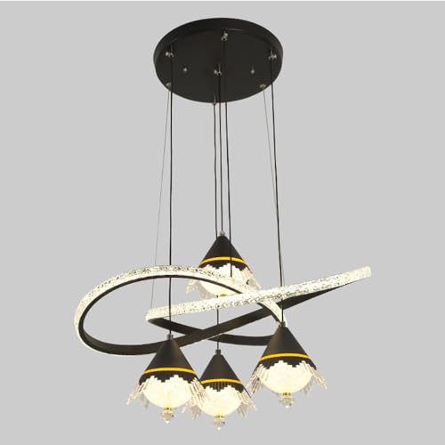 Ligne suspendue LED 3 lumières en fer noir pour salon contemporain