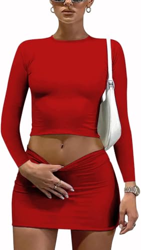 Chic Red Two-Piece Set: Crop Top & Bodycon Mini Skirt Combo - Image 2