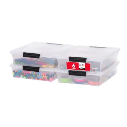 Image of IRIS USA 4-Pack 6 Qt Storage Bins with Lids, Clear /Black