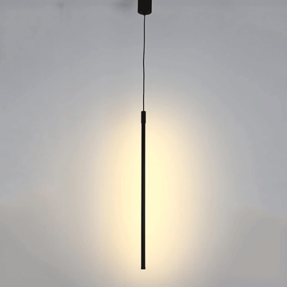 LEOSHI Linear Long Tube Pendant Lamp, Black Flute Hanging Light, Ultra-thin Strip Metal Suspension Lamps with Acrylic Lampshade, Creative Bedside Drop Lights, Modern LED Chandelier Made in China