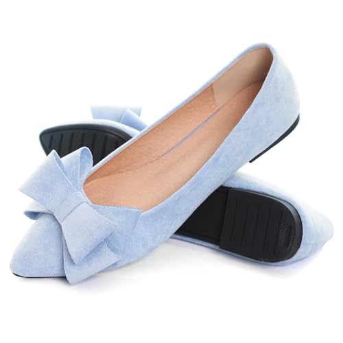 Image of WENJIAZHIZHI Square Toe Bow Ballet Slip-On | Classic Suede Finish,Chic Bow Detail,Effortless Everyday Style,Wedding Party Office,Plus Size Available