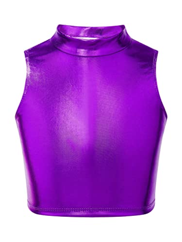 Freebily Sujetador Deportivo Niñas para Danza Gimnasia Crop Top sin Mangas Brillo Métalico Camiseta Corta Verano Tank Top Deportes Ballet Fitness Running Morado 11-12 años