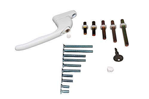 1st Time Fix White UPVC Double Glazing Universal Inline Espag Lockable Window Handle Multi Spindles & Screws (White)