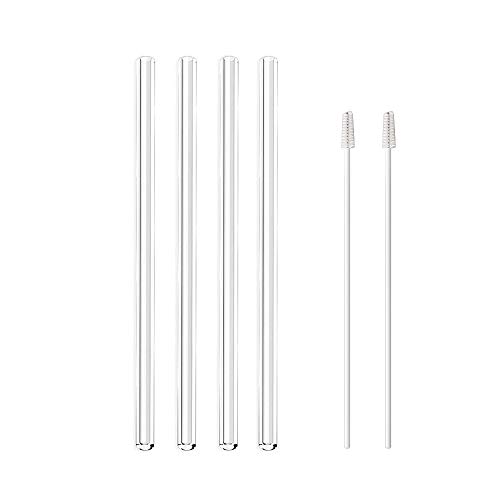 G Reusable Glass Straws Clear - 8.5 inches x 8 mm Straight Drinking Straws Healthy Eco-Friendly BPA Free 4 Pack with 2 Cleaning Stainless Steel Brushes