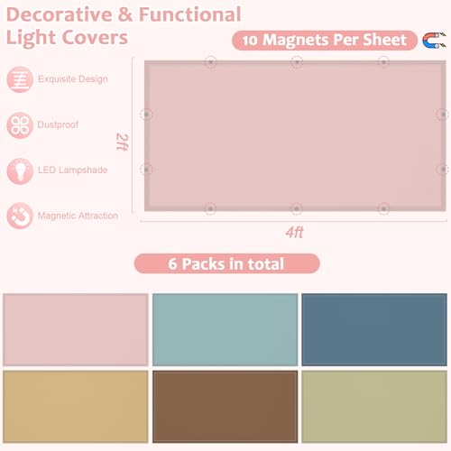 6PCS Fluorescent Light Covers , 4x2 Feet Magnetic Light Cover Fluorescent Lights Shade Panel Decorative Ceiling Light Filters for Office Classroom Hospital Library Home Drop Ceiling (Boho Color) by ClassyWhimsy - Used condition - Image 2