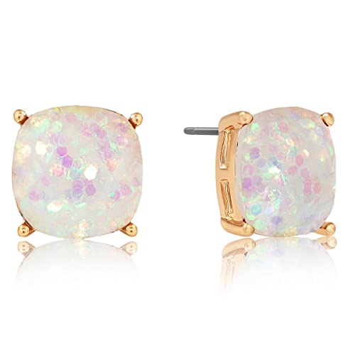 Large Stud Earrings For Women - Big Stud Earrings For Women, Iridescent Earrings, Colorful Glitter Fashion Earrings For Women, Womens Stud Earrings, Simulated White Opal Square Women's Stud Earrings #TOP8