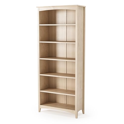 Camaflexi Shaker Style 6 Shelf Bookcase/Solid Wood / 72 inch Tall/Adjustable Shelving/Closed Back/Display Bookshelf for Living Room, Bedroom, Home and Office, Light Oak
