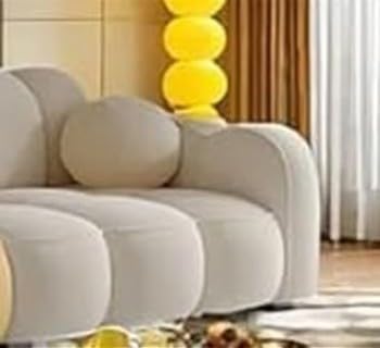Image of CRAFTCITY Contemporary Wool Sofa with Swen Pillow Back for Living Room (Yellow & Beige, 3 Seater)