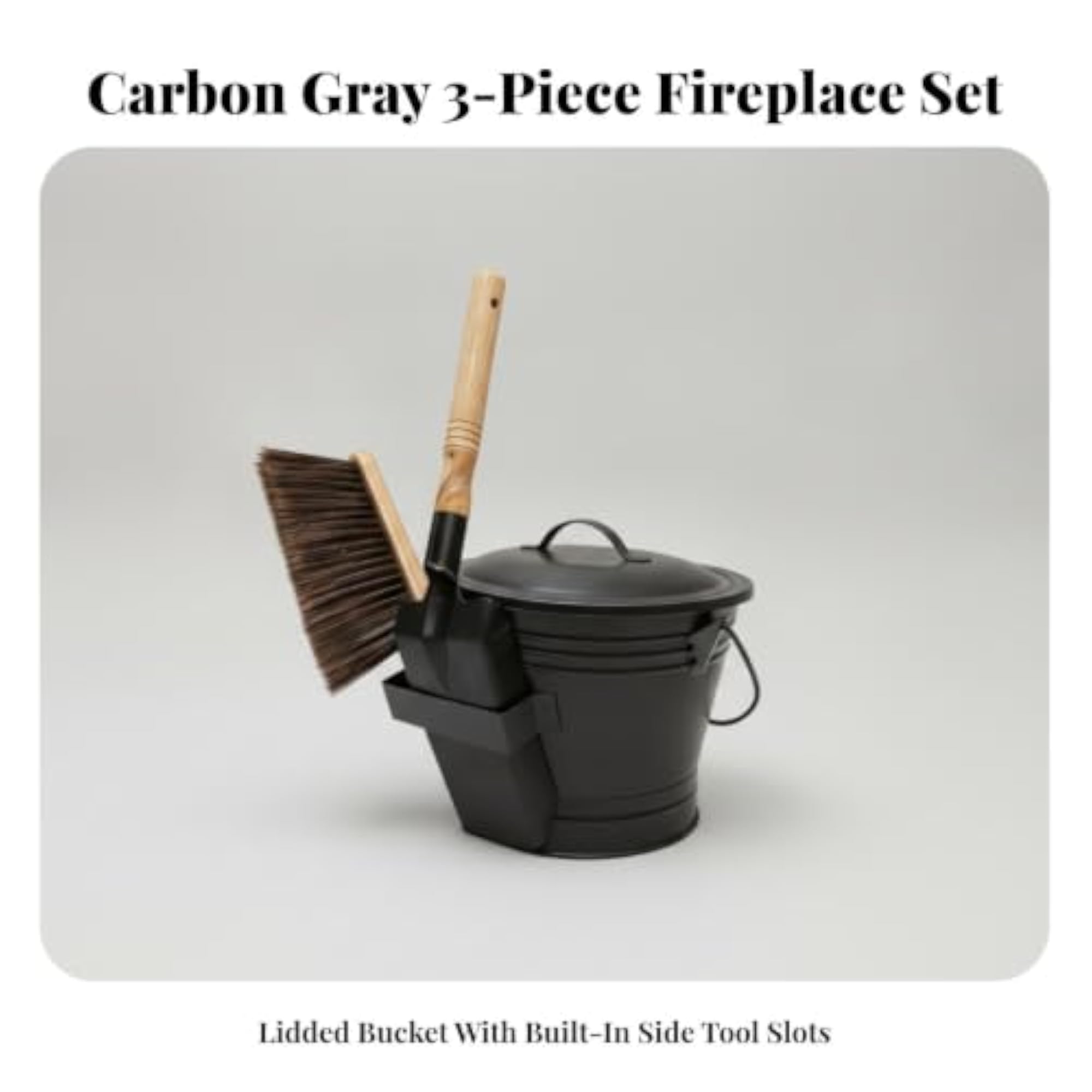 Fireplace Ash Bucket with Tools, Sturdy Metal Construction