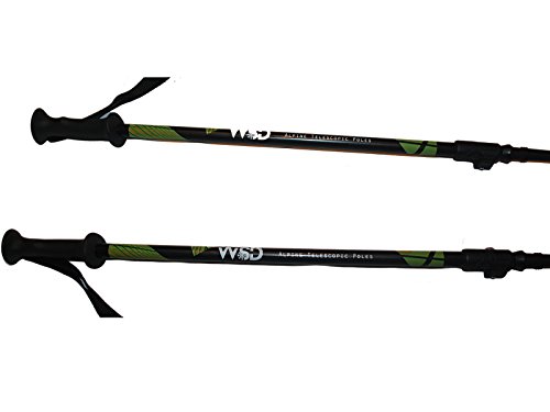 WSD Ski Poles Telescopic Adjustable Collapsible Kids Junior Downhill/Alpine ski Poles 7075 Alu Pair with Baskets 32” to 42” New (Black/Green/Yellow) - Thumbnail 3