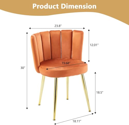 Set of 2 Orange Velvet Dining Chairs with Gold Metal Legs, Modern Fan-Shaped Backrest, Soft Upholstered Accent Chairs for Dining Room, Kitchen, Living Room or Home Office, Sturdy & Stylish Seating by Noble House Home Furnishings - Image 2