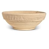 BOKATA Gärkörbchen Set, 25x9cm - Geruchsneutraler, handgefertigter Natur Rattan Runder Gärkorb für 1KG Teig - mit Leinentuch Perfekt für alle Brotsorten (Beige)