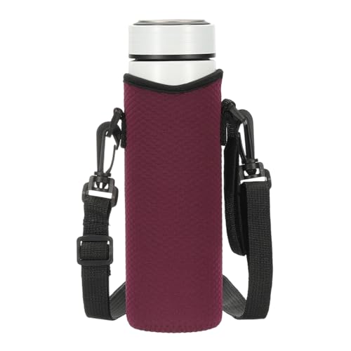 uxcell Neoprene Water Bottle Sleeve with Strap, 40 oz Insulated Water Glass Bottle Carrier Bag Diamond Grid Collapsible Drink Bottle Sleeve Cover Holder with Handle, Red