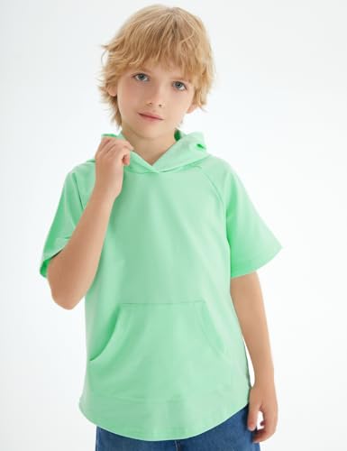 Image of Spring&Gege Boys Light Weight Short Sleeve Hoodie Casual Solid Pullover Hooded T-shirt with Pocket
