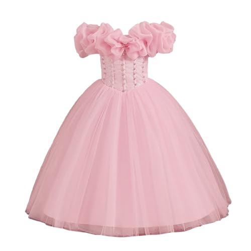 Vestido de princesa con un hombro para niña, vestido de fiesta, vestido de fiesta, Rosa., 12-13 años