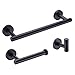 Hoooh Matte Black 3-Piece Bathroom Accessories Set Stainless Steel Wall Mount - Includes 12" Towel Bar, Toilet Paper Holder, Robe Hooks, BS100S3-BK