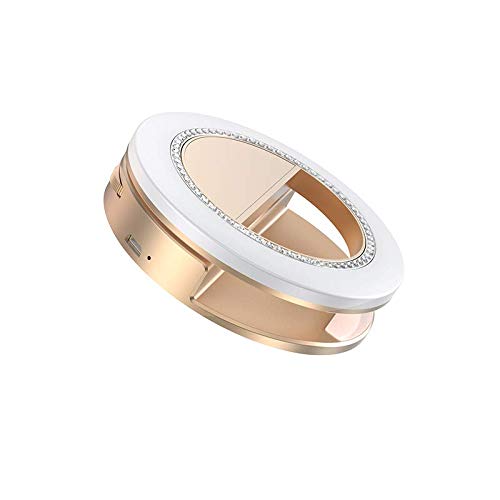 Selfie Ring Light, Rechargeable Selfie Fill Light with 40 LED Bulbs, 3 Lighting Modes Clip on Circle Light Built-in Battery, Makeup Light Ring for Phone Selfie Photography Video Livestream (Gold)