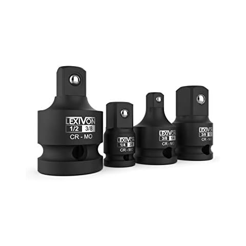 LEXIVON Impact Socket Adapter and Reducer 4-Piece Set | 1/4" - 3/8" - 1/2" Impact Driver Conversions, Chrome Molybdenum Alloy Steel (LX-112) Cover