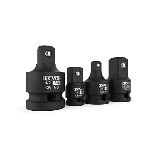 LEXIVON Impact Socket Adapter and Reducer 4-Piece Set | 1/4" - 3/8" - 1/2" Impact Driver Conversions, Chrome Molybdenum alloy steel (LX-112)