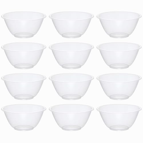 eMKay Set of 12 Clear 20cm Plastic Mixing Bowls 2.3L BPA-Free Food-Safe Nesting Bowls for Kitchen Prep Baking & Serving Microwave & Dishwasher Safe Lightweight Bowls
