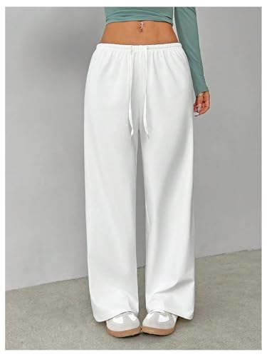 SHENHE Women's Wide Leg Pants Casual Drawstring Y2k Low Rise Lounge Pants Loose Trousers3