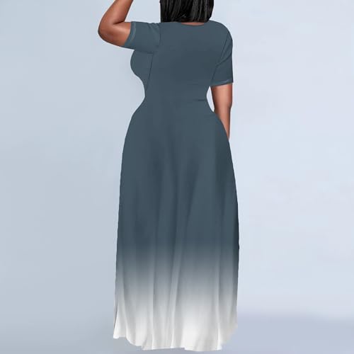 Image of PinkPatty Women's Plus Size Maxi Dresses Short Sleeve Sundress Summer T-Shirt Beach Long Dress with Pockets