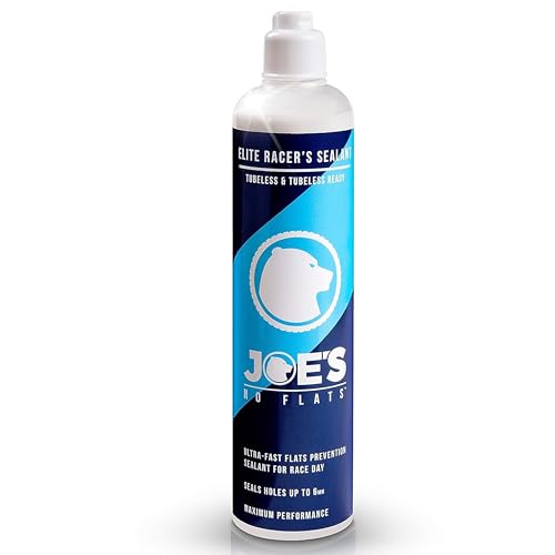 Joe's No Flats Elite Racer's Sealant - Gravel and MTB Bike Tires - Ultra-Fast Sealing for Tubeless and Inner Tubes | for Holes up to 0.25 Inches | Ready to Use Effective Puncture Seal, 500ml