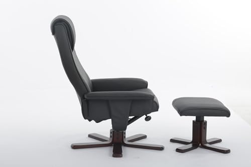 Hoclauho Relaxsessel mit Hocker und Holzbeinen verstellbar 360 Grad drehbar ergonomischer Fernsehsessel bis 136 kg belastbar Schwarz Wohnzimmer – Bild 3
