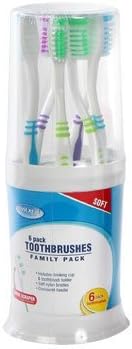 Assured Family 6-Pack Toothbrushes with Drinking Cup & Holder